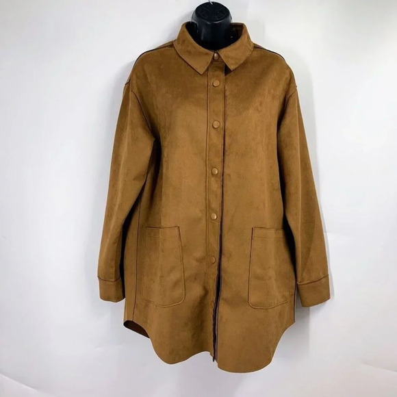 Well Worn Women's Chestnut Faux Suede Pockets Oversize Jacket Size M - Picture 1 of 10